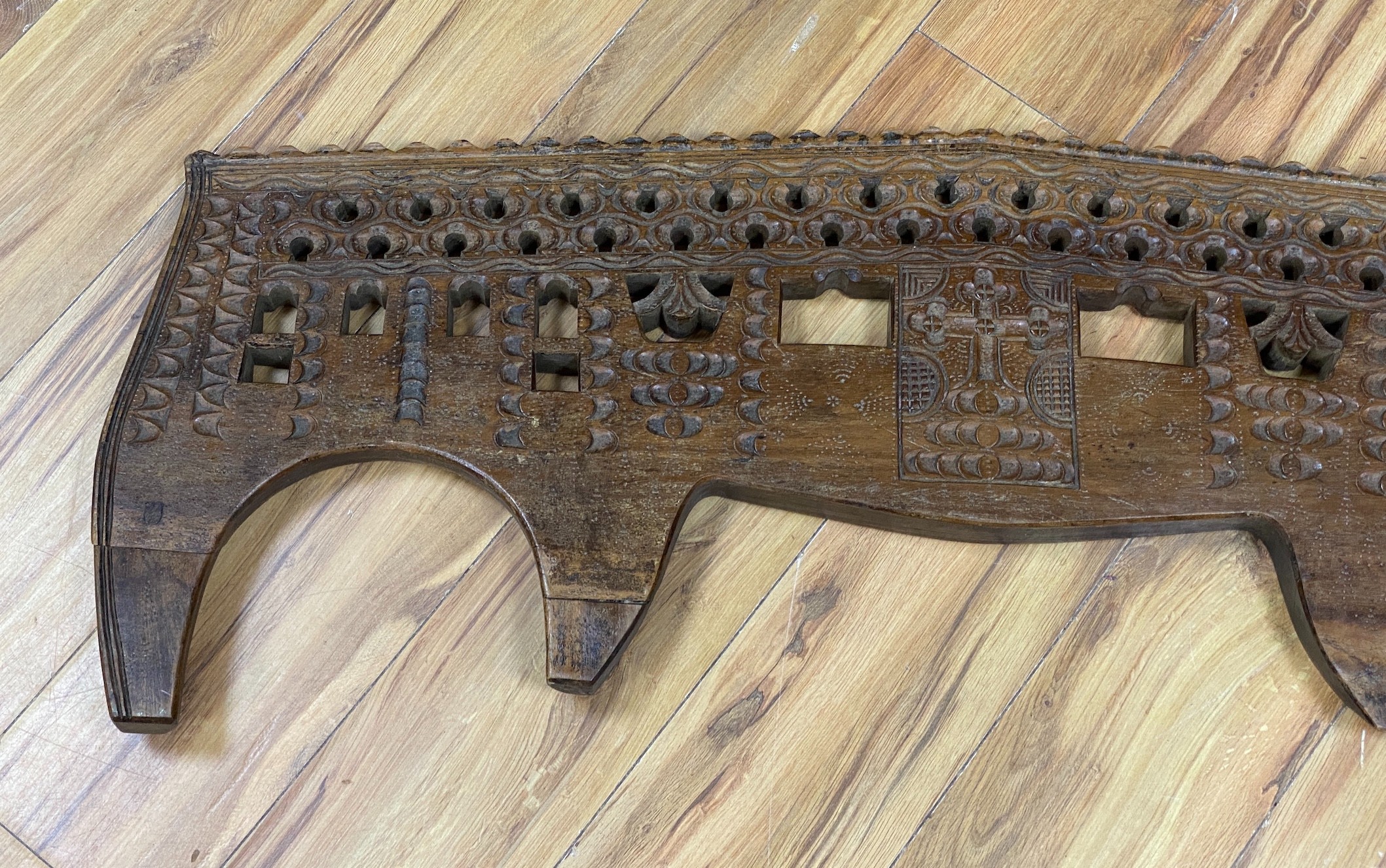 A large Scandinavian carved wood ox yoke, width 110cm